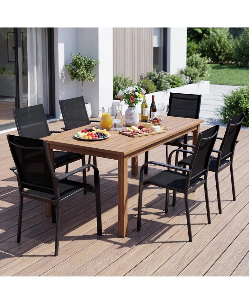 Sugift Stackable Outdoor Patio Dining Armchairs with Metal Frame