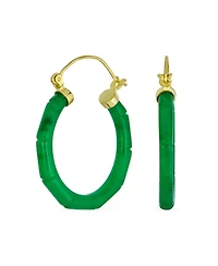 Bling Jewelry Big Bamboo Design Jade Hoop Earrings Gold Plated Sterling Silver 1.2 Inch Diameter