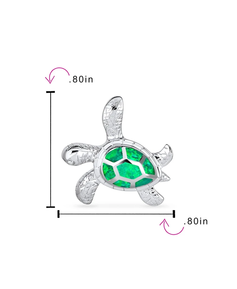Bling Jewelry Nautical Created Opal Inlay Turtle Pendant Necklace .925 Sterling Silver