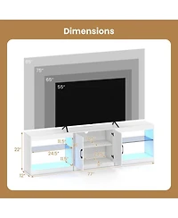 Gouun 77 in Led Tv Stand with Power Outlets and Tempered Glass Shelves