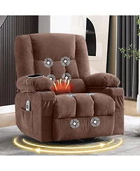 Rainsken Vibration Massage Swivel Rocker Recliner with Heat, Usb Charging and Cup Holders, Extra Large Accent Chair for Living Room
