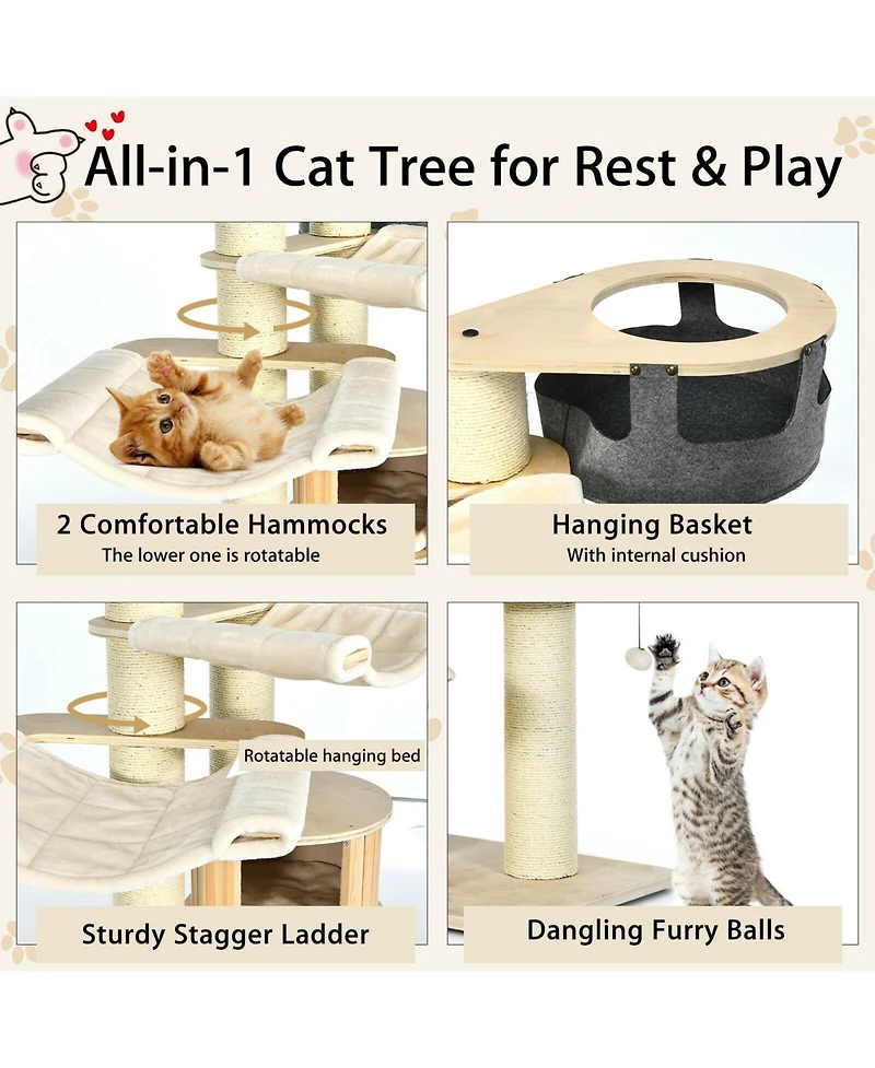 Cozito Cat Tree 77.5 in Multi-Level Tower with Condo Sisal Posts