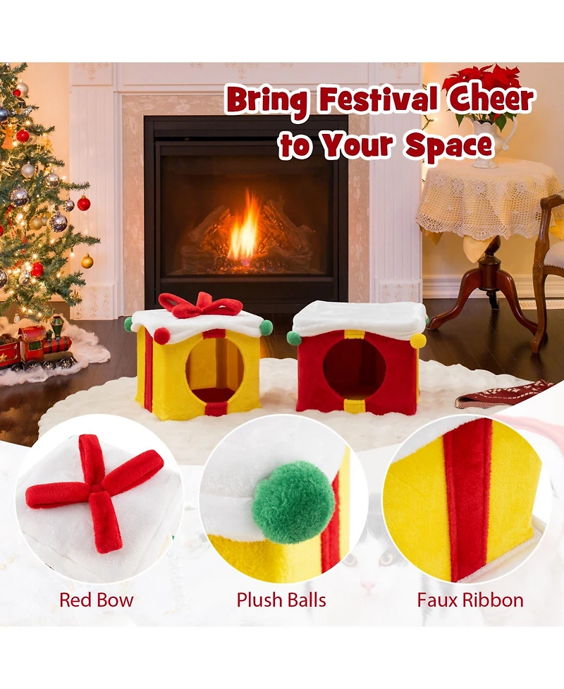 Cozito Cat House Christmas Gift Box Shaped with 2 Condos and Bow