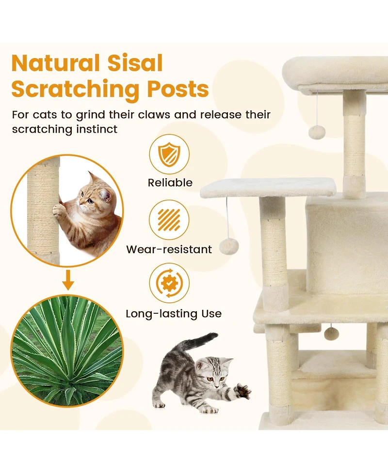 Cozito Cat Tree 58 in Soft Plush Multi-Level with Top Perch