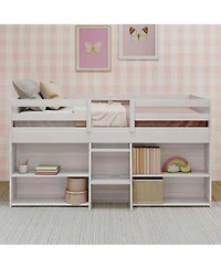 Max & Lily Solid Wood Modern Farmhouse Low Loft Bed, Bed Frame for Kids with 2 Bookcases