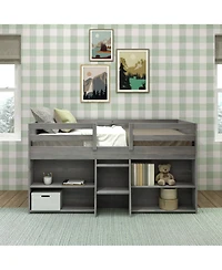Max & Lily Solid Wood Modern Farmhouse Low Loft Bed, Bed Frame for Kids with 2 Bookcases