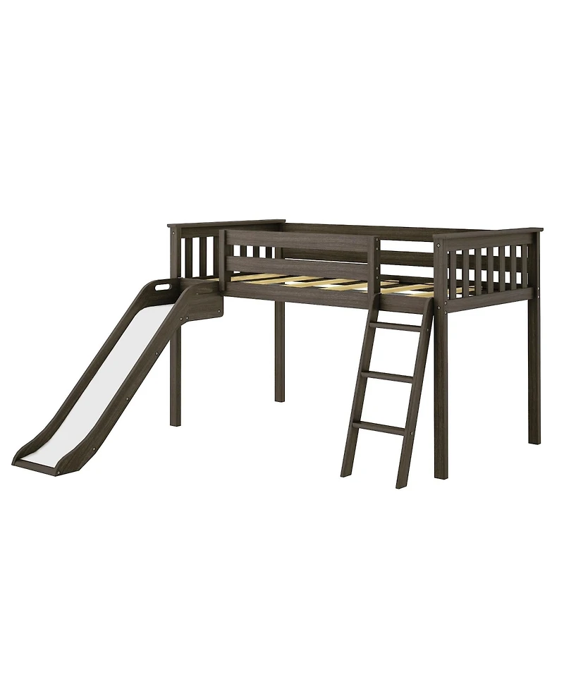Max & Lily Twin Low Loft Bed with Slide, Solid Wood Kids Platform 14 inch Guardrails