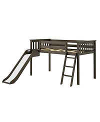 Max & Lily Twin Low Loft Bed with Slide, Solid Wood Kids Platform 14 inch Guardrails