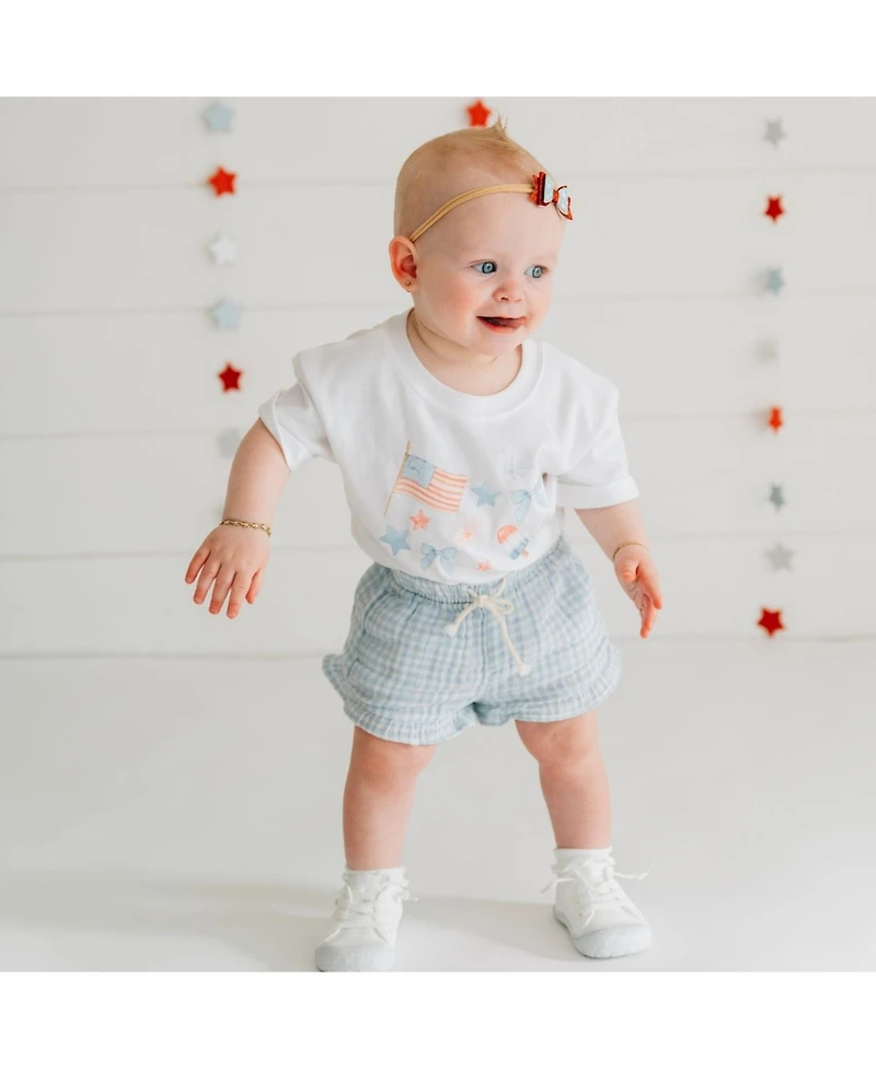 Sweet Wink Baby Girls Patriotic Watercolor Short Sleeve Romper