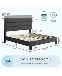 gaomon Linen Upholstered Bed Frame with Adjustable Headboard, Heavy Duty Support