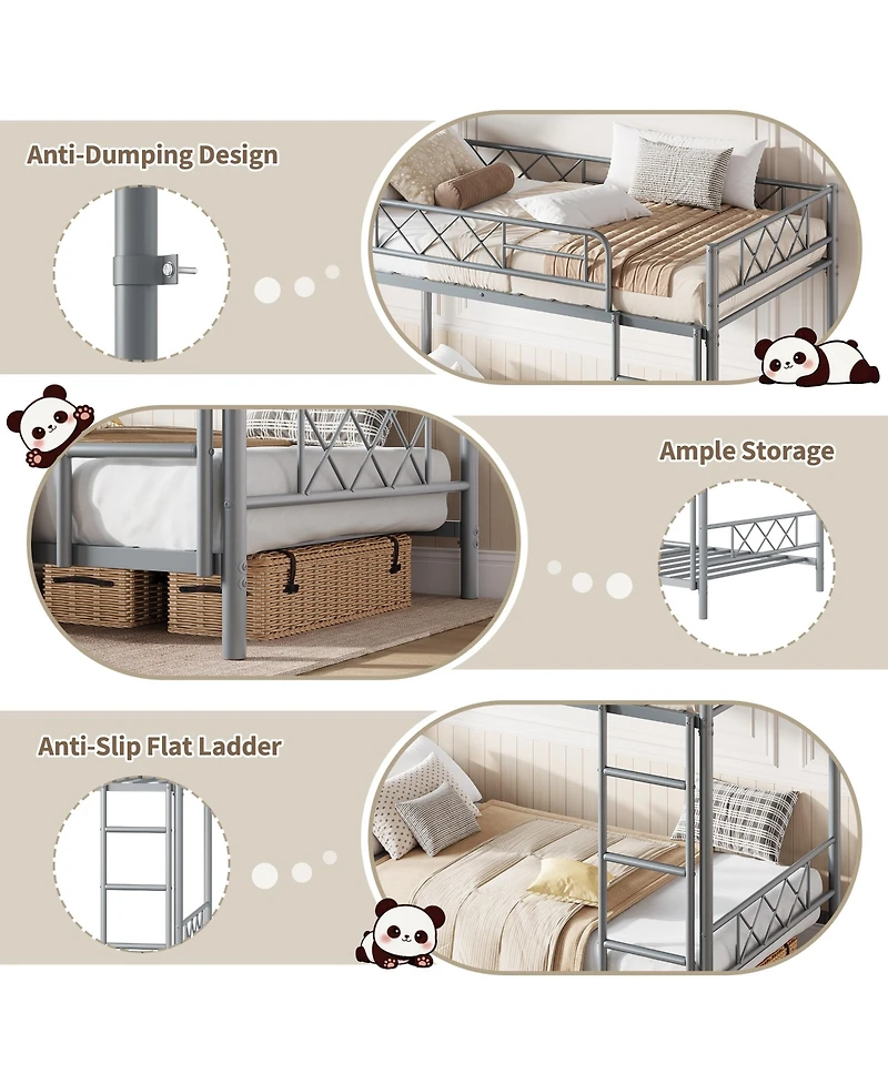 Heavy Duty Twin Over Bunk Bed for Adults and Teens - Metal Frame with Stairs, Full-Length Guardrail, Space-Saving, No Box Spring Needed