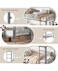 Heavy Duty Twin Over Bunk Bed for Adults and Teens - Metal Frame with Stairs, Full-Length Guardrail, Space-Saving, No Box Spring Needed