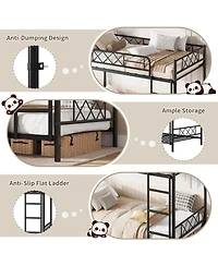 Heavy Duty Twin Over Bunk Bed for Adults and Teens - Metal Frame with Stairs, Full-Length Guardrail, Space-Saving, No Box Spring Needed