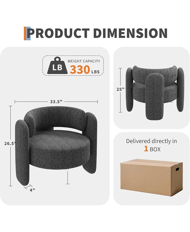 gaomon Modern Chenille Accent Chair Set of 2 Mid-Century Upholstered Living Room Chair Cozy Round Armrest Chair With Open Back for Bedroom/Office/Cafe