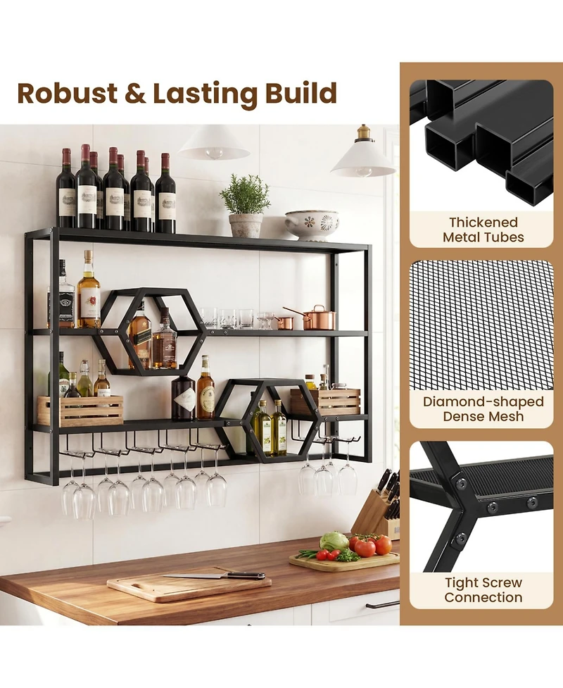 Slickblue 47 Inch Wall Wine Rack Floating Shelves for Home Bar Storage