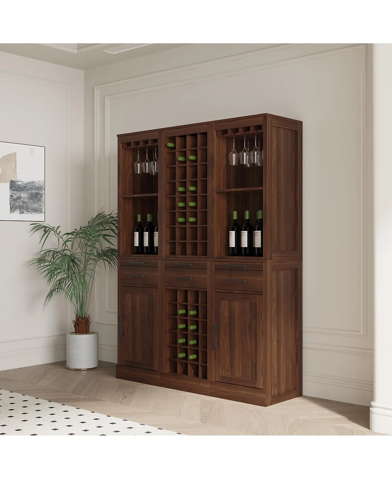 Flynama Modular Wine Bar Cabinet with Hutch and Storage
