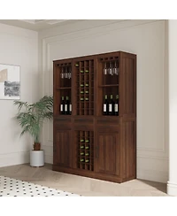 Flynama Modular Wine Bar Cabinet with Hutch and Storage