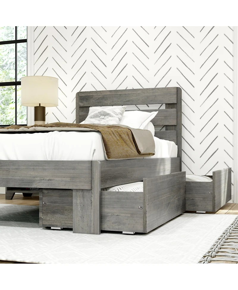 Max & Lily Solid Wood Farmhouse Twin Bed with Plank Headboard and Storage Drawers