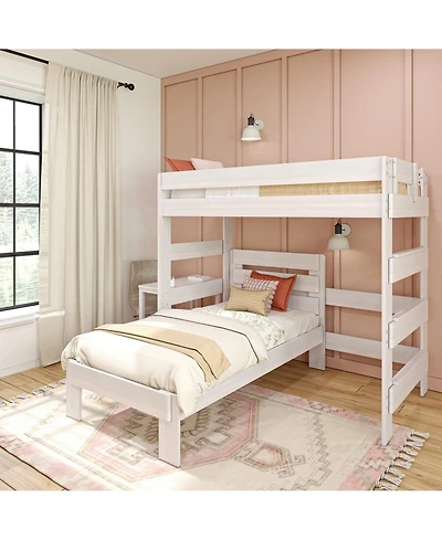 Max &bLily Farmhouse Twin over L-Shaped Bunk Bed with Desk