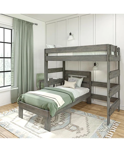 Max &bLily Farmhouse Twin over L-Shaped Bunk Bed with Desk