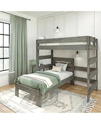 Max &bLily Farmhouse Twin over L-Shaped Bunk Bed with Desk