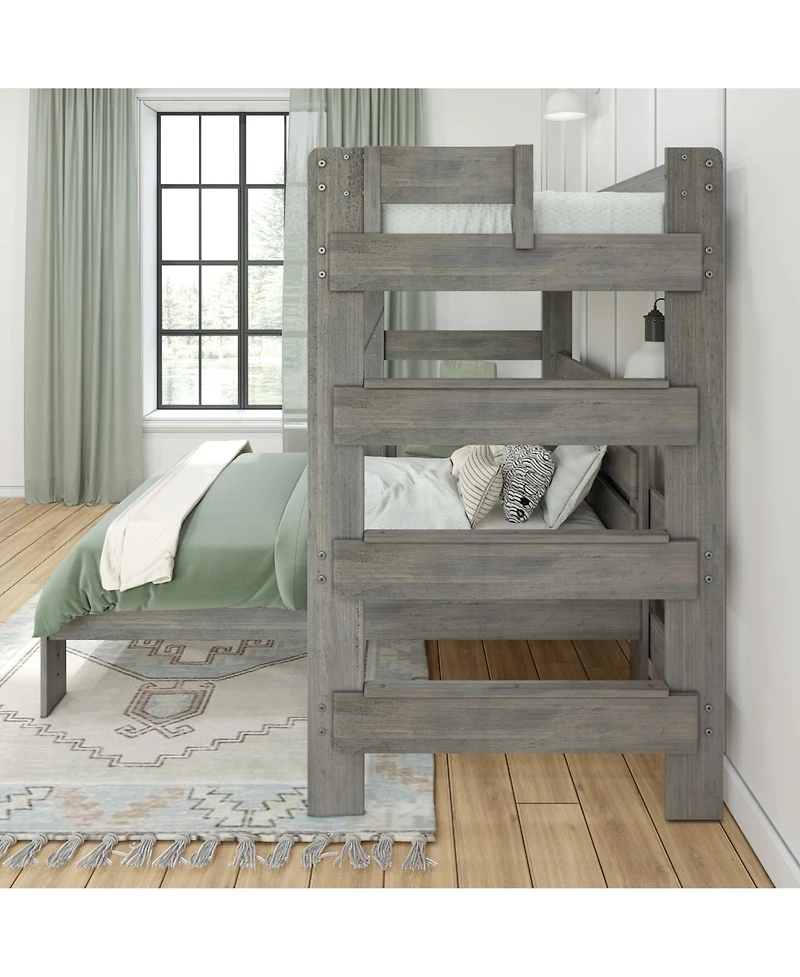 Max & Lily Farmhouse Twin over Full L-Shaped Bunk Bed with Desk, Driftwood