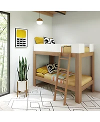Max & Lily Bunk Bed, Mid-Century Modern Twin over Solid Wood Bed Frame for Kids