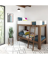 Max & Lily Bunk Bed, Mid-Century Modern Twin over Twin Solid Wood Bed Frame for Kids