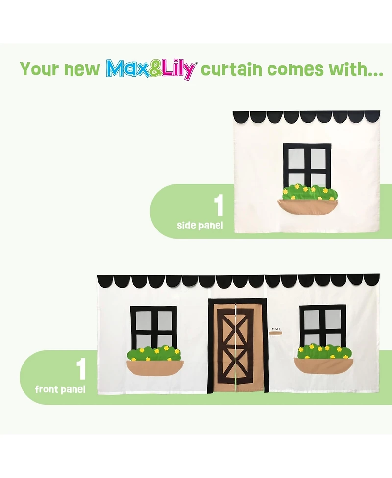 Max & Lily Low Bunk With Easy Slide and Farmhouse Curtain