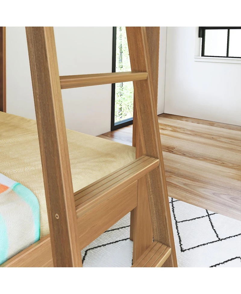 Max and Lily Mid-Century Modern Full Over Full Bunk Bed, White/Pecan