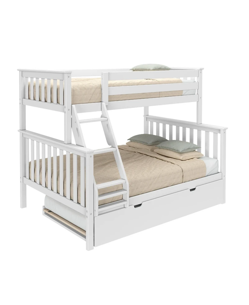 Max & Lily Solid Wood Bunk Bed, Twin over Full with Storage Trundle and Ladder for Kids