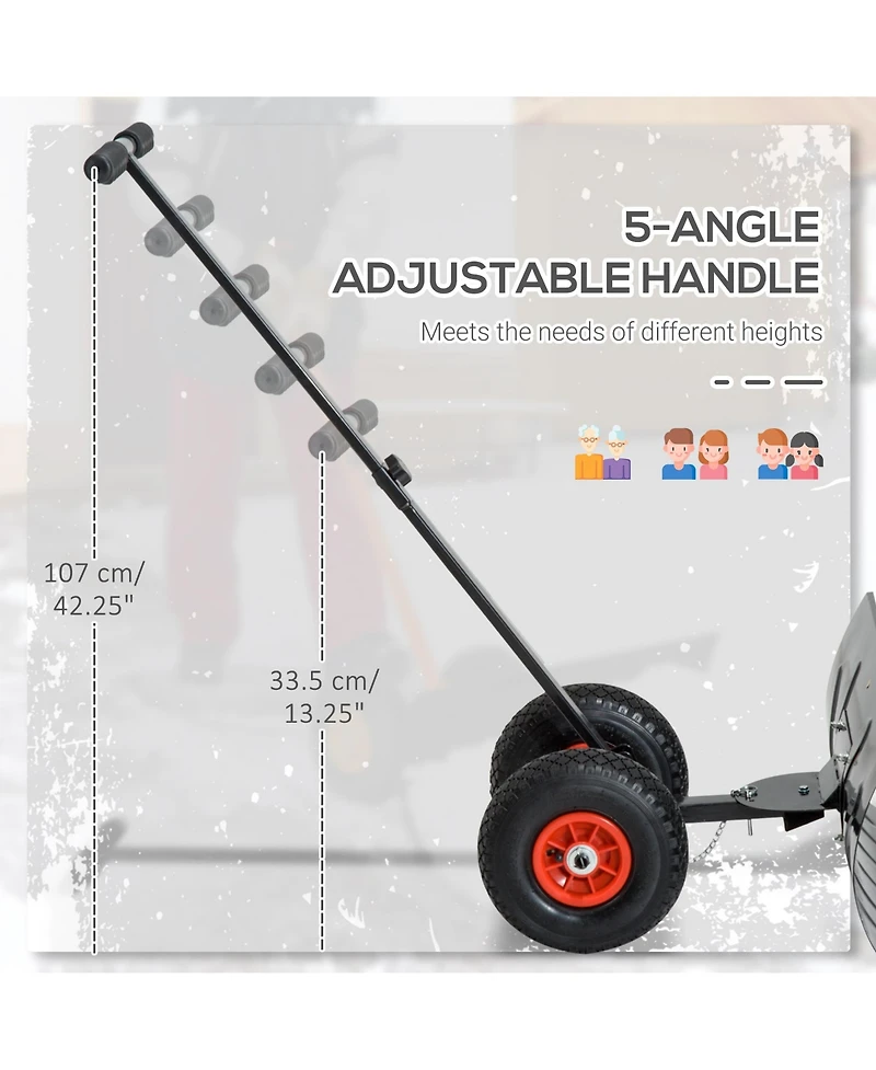 Outsunny Snow Shovel, Rolling Pusher with 29" Blade, Wheels & Tilt,