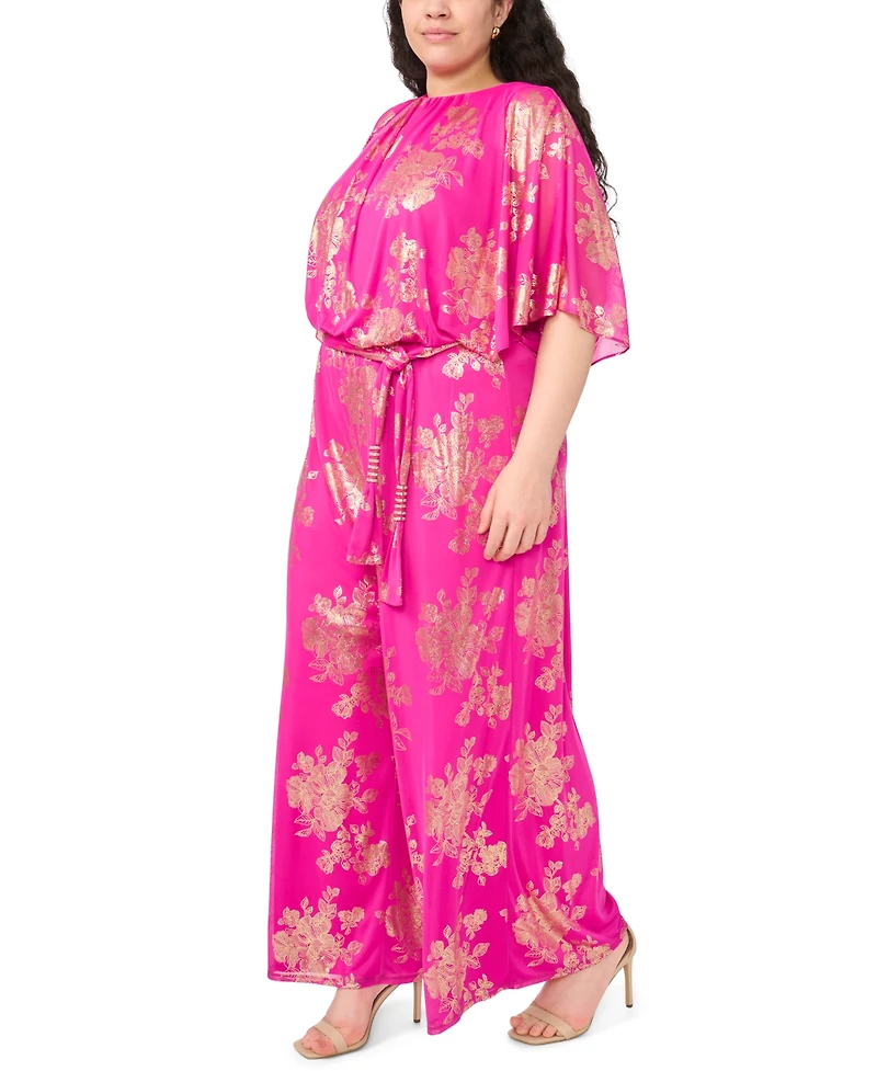 Msk Plus Polyester Rhinestone Crewneck Jumpsuit