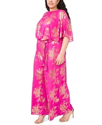 Msk Plus Polyester Rhinestone Crewneck Jumpsuit