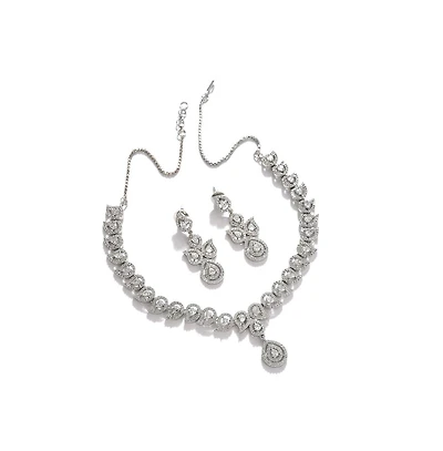 Sohi Women's Crystal Bling Necklace And Earrings (Set Of 2)
