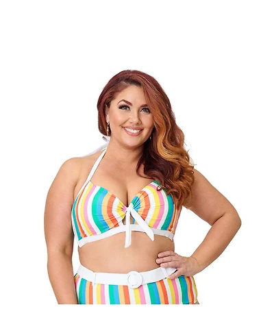 Unique Vintage Plus Bow Halter Swim Top