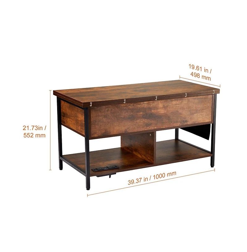 Sugift Lift Top Coffee Table with Usb Charging, Led Ambient Light, and Hidden Storage