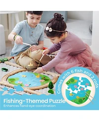 Tiny Land 110-Piece Wooden Train Set with Folding Storage Box