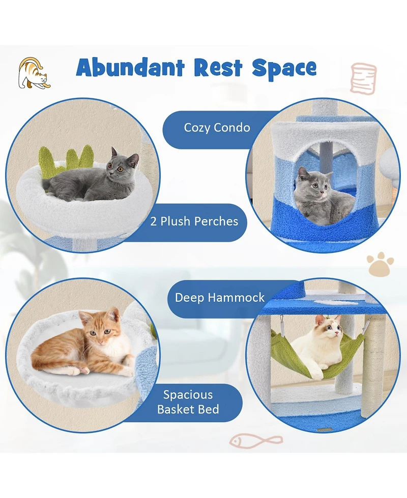 Cozito Cat Tower Multi-Level Ocean Wave with Sisal Scratch Posts