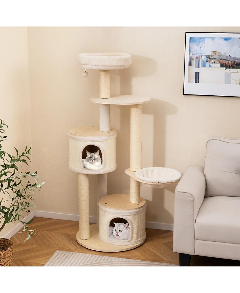 Cozito Cat Tower 60 inch Wooden with Sisal Posts and 2 Condos
