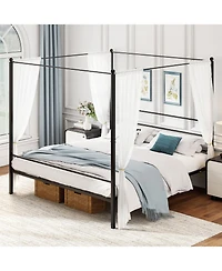 Gymax King Metal Canopy Platform Bed Frame Mattress Foundation w/ Slat Support