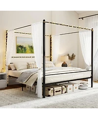 Gymax King Metal Canopy Platform Bed Frame Mattress Foundation w/ Slat Support