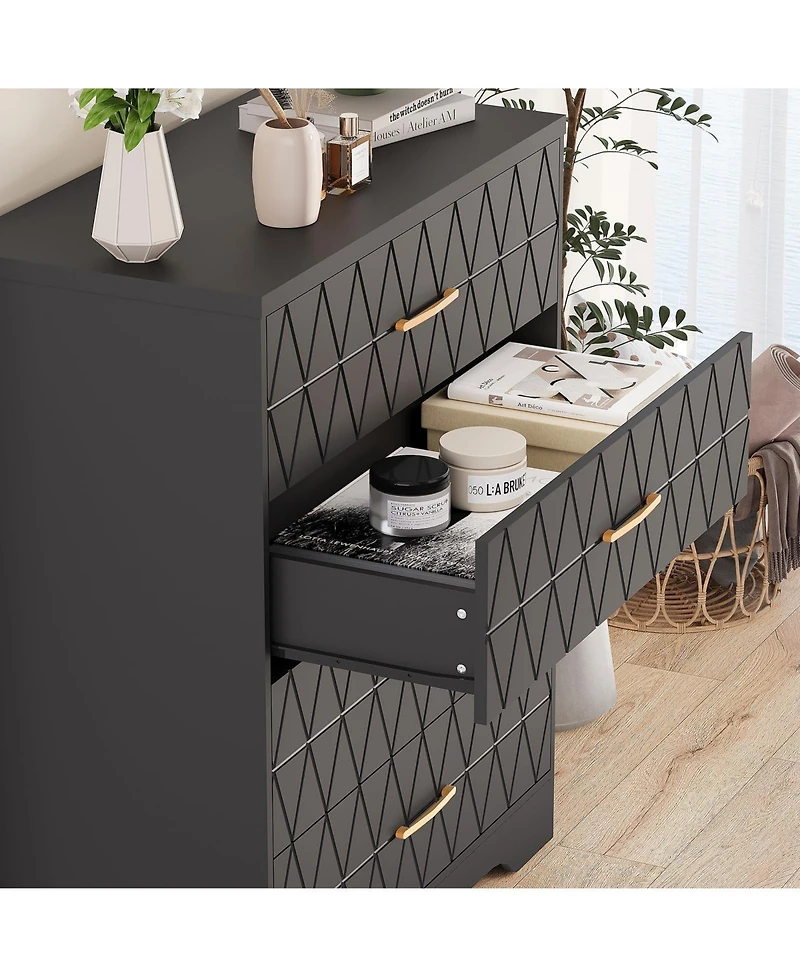 gaomon 4 Drawer Wood Dresser for Bedroom with Gold Handles, Modern Storage Cabinet Nightstand Living Room