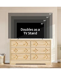 gaomon 47.2" Wide 6 Drawer Wood Dresser with Crystal Knobs, Bedroom Storage Chest Tv Stand Organizer