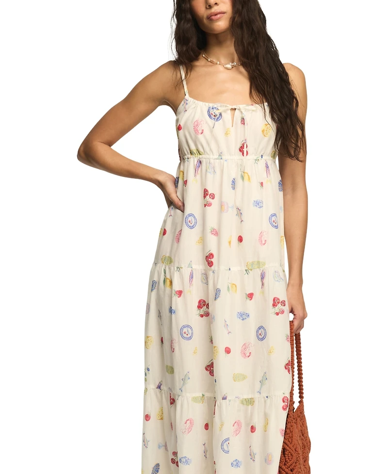 Lucky Brand Women's Printed Eyelet Tiered Cotton Midi Dress