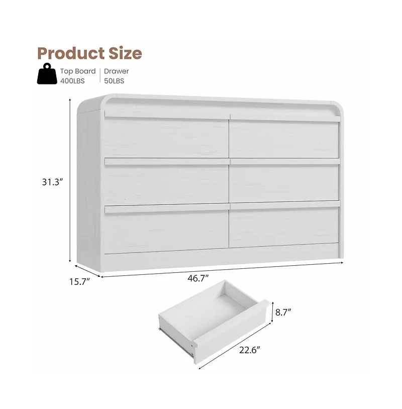 gaomon Arched 6 Drawer Dresser, Modern Wood Storage Chest with Curved Design