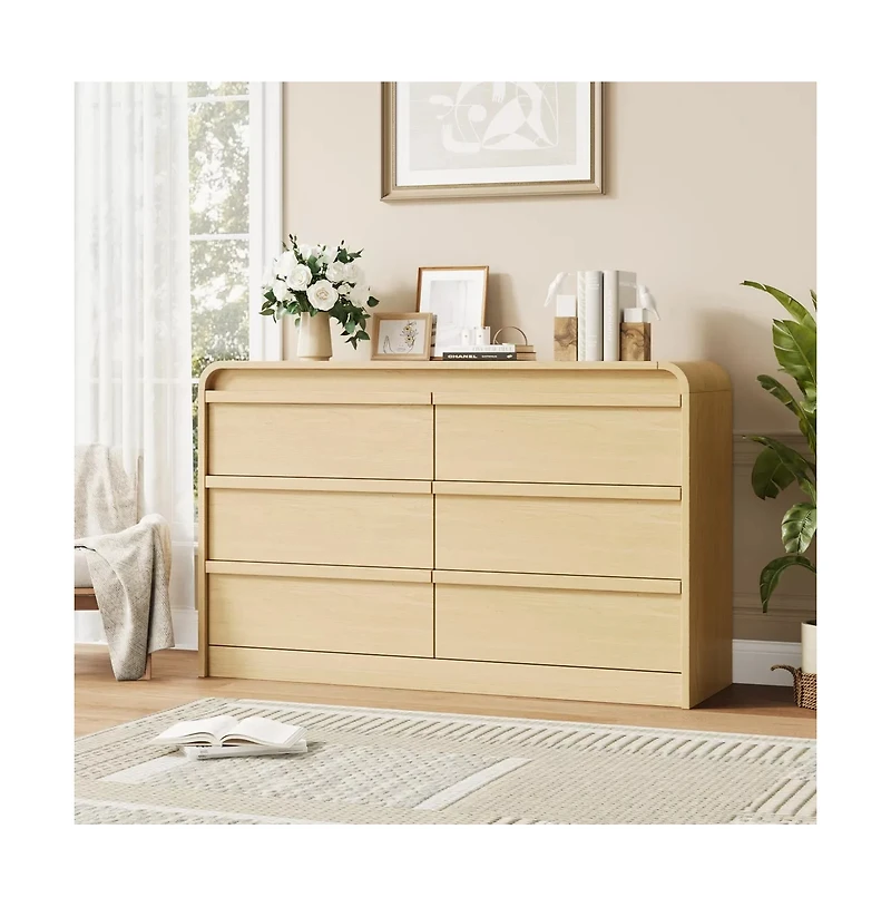 gaomon Arched 6 Drawer Dresser, Modern Wood Storage Chest with Curved Design