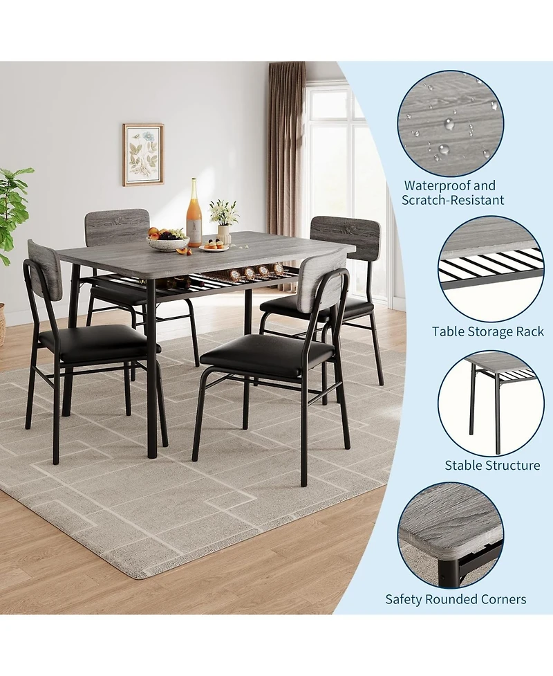 gaomon Dining Table Set for 4 with Storage Rack, 5-Piece Kitchen Table and Upholstered Chairs of 4, Wood Tabletop and Heavy-Duty Metel Frame