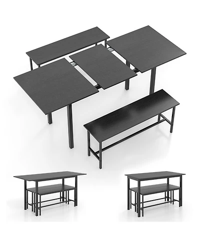 Gouun 3-Piece Extendable Dining Table Set with 2 Benches, Seats 4 to 6