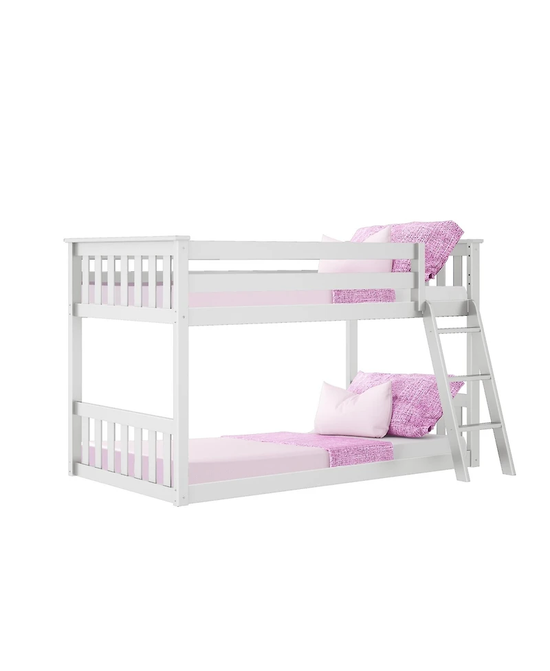Max & Lily Bunk Bed for Kids, Solid Wood Low Beds with Ladder